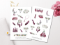 Preview: Boho Aquarell Blumen Sticker Set